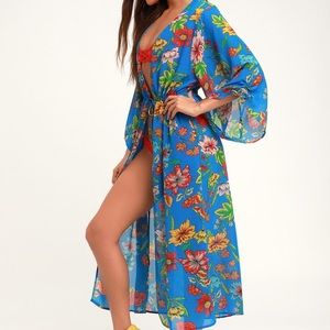 Lulu's Cobalt Blue Floral Print Swim Cover-Up